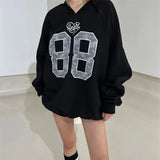 V-Neck Lace Embroidered Lace Letter Pullover SweatshirtOutfit