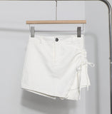 Real Shooting Babes Style Design Side Draw Rope Sexy High-Waisted Hip Skirt Irregular Elastic Short Skirt