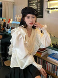 Cardigan Women Ruffle Lace Patchwork Shirt Knitted Cardigan Korean Casual Ladies Tops Coat Woman Sweter 2023 New