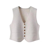 Fashion Solid Color Soft Suit Knitted Vest Women's Spring Soft Suit Autumn V Collar Single-Breasted
