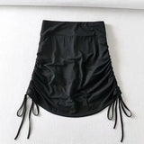 Summer New Fashion Sexy High Waist Bow Mini Cotton Solid Color Drawstring Short Elasticity Pencil Gray Skirt Girl Female