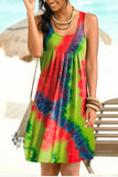 New Fashion O Neck Women's Mini Dress 2021 Casual Loose Tie Dye Print Sleeveless Folds Ladies Vest Beach Dress Plus