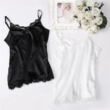 Korean Fashion Silk Women Camis Streetwear Satin Sexy Tops Lace Sleeveless White Female Tank Tops XXXL/4XL White