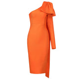 Runway Bownot One Sleeve Bandage Dress 2020 New Women Sexy One Shoulder Bandage Dress Bodycon Orange Club Party