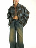 Zingj Brand Two-Color Hair Grinding Plaid Shirt Men And Women Spring Retro Loose Casual Long-Sleeved Shirt Matching
