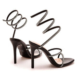 Women's Shoes Snake-Shaped Foot Wrist Around The Water Drill A Word With Thin Display High Sexy Fine Heel Roman