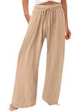 Casual Trousers Solid Color Lace Wide