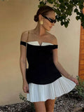 Women Sexy Spliced Pleated Hem Strapless Mini Dress Chic Off Shoulder Backless Chest Wrapped Dresses 2024 Female Party
