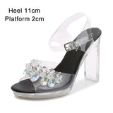Shuzumiao 2020 Summer New Sandals Women Fashion Rhinestones Square Heel Transparent Women Shoes High Heels11cm Female Party