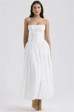 White Stripe Corset Frill Midi Dress-Outfit