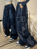 Vintage Blue Checkered Baggy Cargo Jeans- Outfit