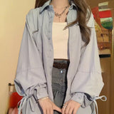 Aesthetic Oversized Fashion Women's Shirts Sun Protection Bnadage Harajuku Blouses Grunge Casual Loose Single Breasted