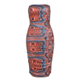 Women Fashion Summer Strapless Sleeveless Printed Bodycon Package Hip Tube Dress 2021 Female Clothing