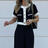 2025 New Women's Fashion Commuter Short Sleeve Short Jacket Straight Pants Suit Two
