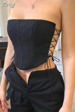 Tank Crop Top Clubwear Streetwear Women 2023 Sexy Party Chest Wrap Corset Bandage Strapless Off Shoulder Lace-up