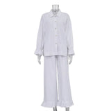 Zingj New French Design Sense Horn Sleeve Shirt Trousers Two Sets Of Cotton Casual Suit Female Spring Outfit-Outfit
