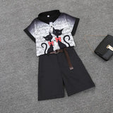 summer 2 pieces suits girl print chiffon blouse shirt women tops + shorts set Women two piece set tracksuit With