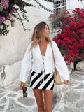 Cotton And Linen Lace Up Long Sleeve Blouse Loose Casual V-neck Shirt For Women 2024 Spring Female Beachwear Vacation