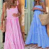 Spot 2025 Summer New Women's Fashion Temperament Loose Long Skirt Striped Casual
