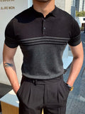top summer casual men's retro striped short-sleeved slim Polo shirt men's button lapel Polo shirt