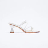 ZA Brand 2022 Summer New White One Word With Fashion Square Toe High Heels Sexy Stiletto Muller Sandals And Slippers Women