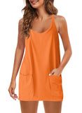 Summer Solid Sleeveless Dress Fine Shoulder Strap Vest Skirt Sports Skirt