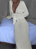 Crochet Long Sleeve Maxi Beach Dress- Outfit
