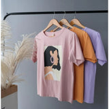 2020 summer character t-shirts fashion girls tops short sleeve printing t-shirts korean women clothes 95%