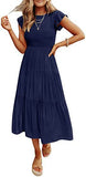 Summer Hot Women's Clothing New To Take Flying Sleeves Pure Color Folding Short-Sleeved Dress