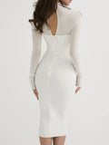 Zingj Mesh Long Sleeve Long Dress Women Outfit White Club Party Midi Dresses Gown Female Fashion Elegant Bodycon Vestido 1215-0-Outfit