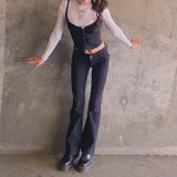 Black Vintage Skinny Long Trousers Women Casual Low Waist Pants Capris Fashion Pocket Sweatpants Streetwear