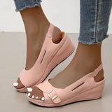 Zingj New Summer Sandals Women's Fashion Roman Women's Shoes Clasp Fish Mouth Beach Slope Heel Women's Sandals 211-0-Outfit