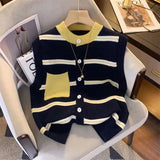 Neck Knitted Cardigan Vest Women's Loose Impact Color Pocket Striped Vest A Variety Of Small Shoulder Sweaters Leisure