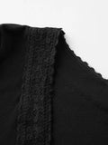 Front Buttons Lace Panel Knit Top- Outfit