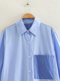 Blue Shirt Dress Woman Patchwork Striped Short Dresses For Women Asymmetric Loose Long Sleeve Dresses Women's Summer
