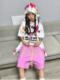 Y2K Aesthetic Pink Shorts Women Hip Hop Streetwear Oversize Wide Leg Jogging Short Sports Pants Print Gym Summer