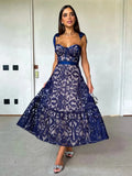Lace Jacquard See Through Women Dress Sleeveless Tie Up Backless lace Long Dress Summer Party Ladies Bandage Party