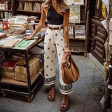 New Women's Fashion Print Bohemian Beach Vacation High Waist Wide Leg