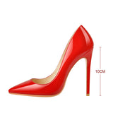 Onlymaker Women's Pumps Pointed Toe 10 12CM Pumps Slip-OnThin Heels Patent Leather Party Wedding Office Lady Big Size