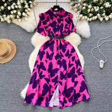 Zingj Familiar Style Minority Women's Dress 2024 Summer New Design Sensitive Wood Ear Waist Printing Elegant Long