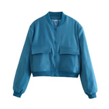 Color Jacket 2025 Stand Collar Double Pocket Solid Color Locomotive Ker Pilot Jacket Cotop