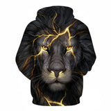 Hoodies with Cap 3D Digital Lion Print Long Full Sleeves Casual Hip Hop Counple Women Clothes Front Pocket Spring