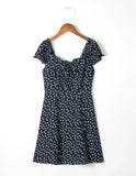 Zingj Trendy Women's Dress French Retro Sexy Skirt With Shoulders And Waist Showing Thinness, Tibetan Blue And Broken