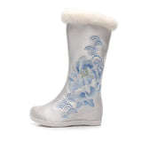 Zingj Boots Women's Boots Winter Clip Cotton And Wool Embroidered Flower Cloth Boots Flowers Embroidered Shoes Inside The National Wind Heighten Shoes Cloth