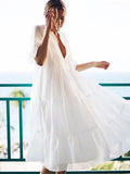 Bikini Cover-ups Long White Tunic Casual Summer Beach Dress Elegant Women Plus Size Beach Wear Swim Suit Cover