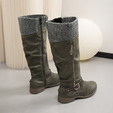 Mouth Coarse And Side Zipper High-Sleeping Women Belt Buckle Rivet Low And Knight Boots