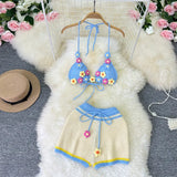 Zingj Pastoral Wind Knit Hanging Neck With Hook Flower Flower Wool Hollow Out Sexy Bikini Two Set