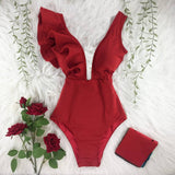 New Sexy One Piece Swimsuit Solid Backless Push Up Swimwear Women Ruffle Swimsuit Bodysuit Bathing Suit Beach Wear