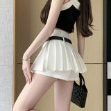 Retro With Belt Solid Color Bony Skirt Women Summer Commute High Waist Slim Half Body Skirt