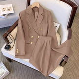 Zingj Suit Female 2024 Spring And Autumn New Khaki Loose Show Thin Suit Jacket Casual Wide-Leg Pants Two-Piece